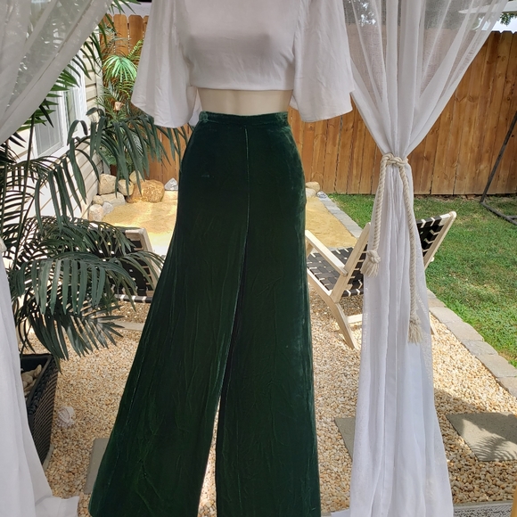 Zara Velvet Silk Green High Waist Trouser Pants S - Picture 7 of 15